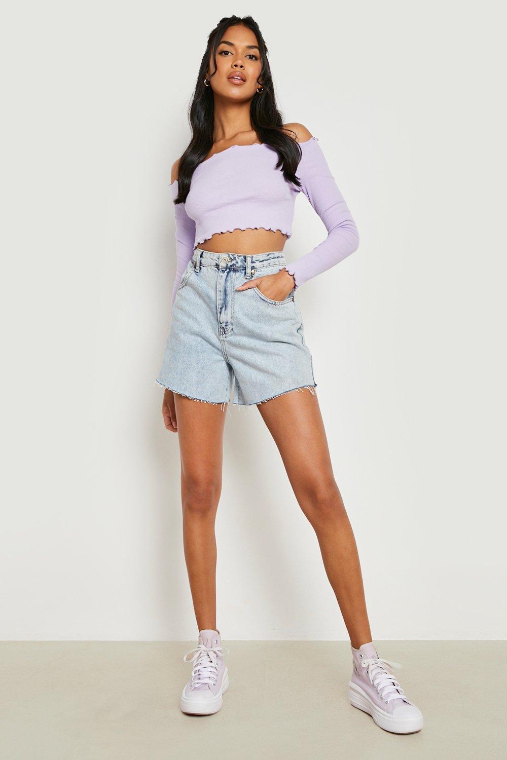 Off The Shoulder Lettuce Hem Rib Top