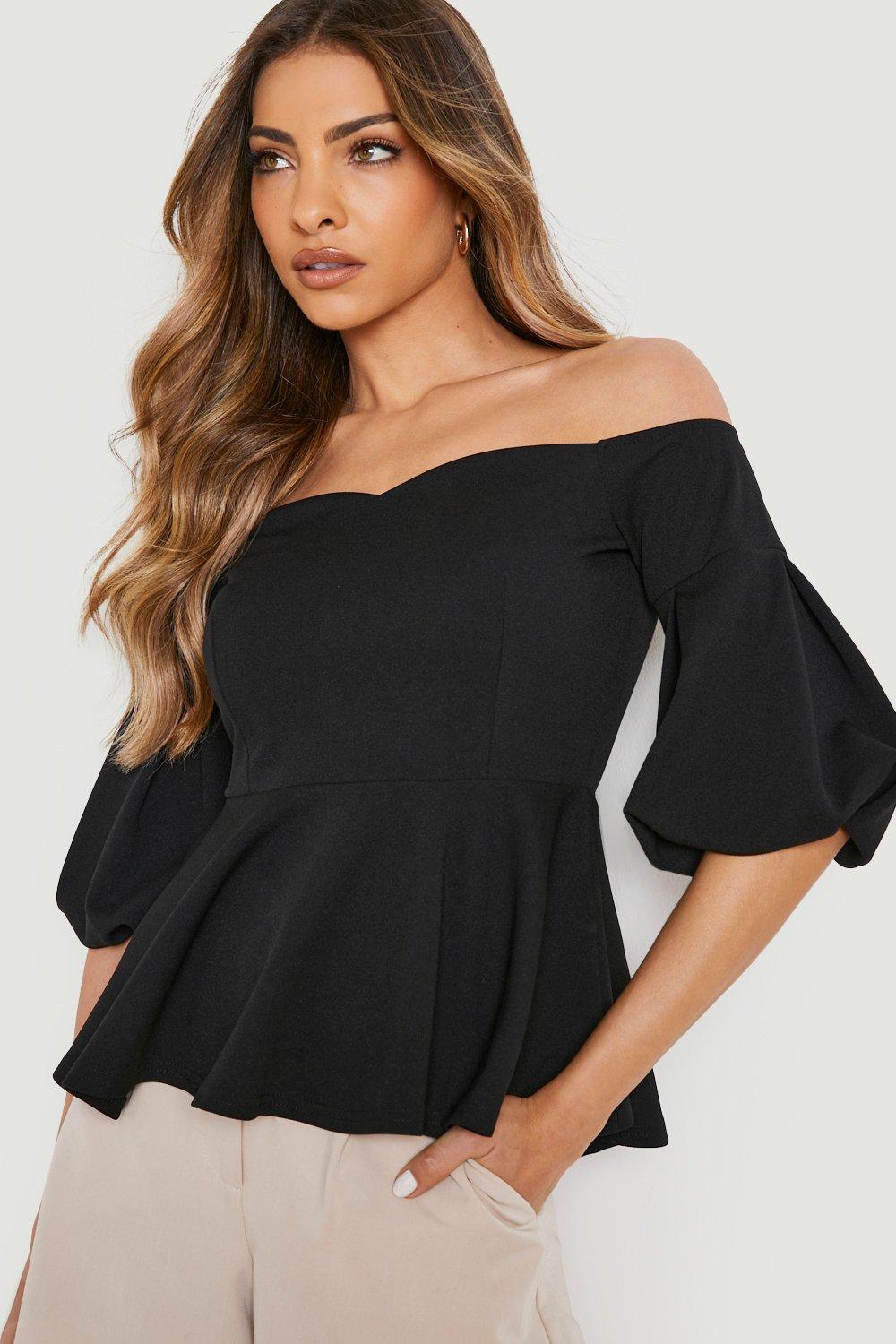 Boohoo peplum top with bell clearance sleeve