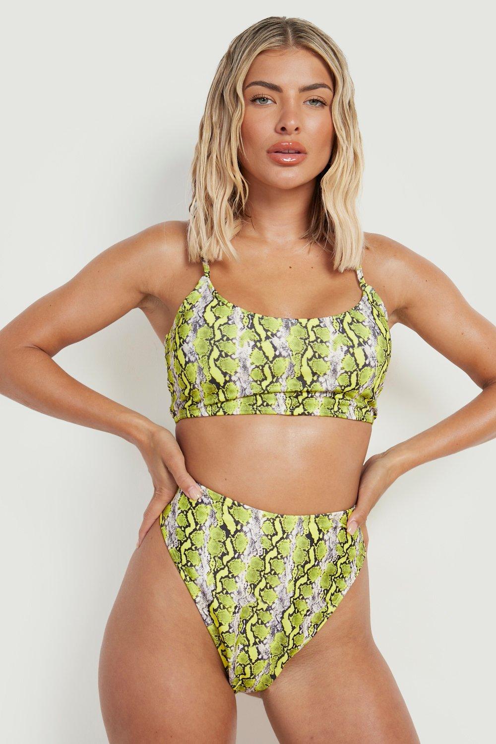Neon-yellow Neon Snake Longline Scoop Bikini Top