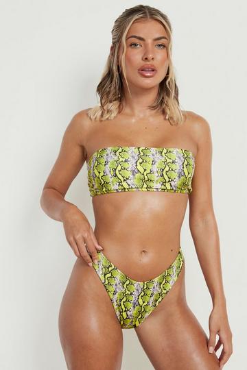 Neon Slangenprint Bandeau Bikini Top neon-yellow