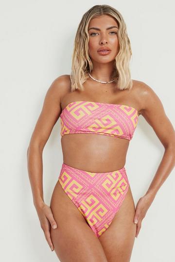 Geo Print Bandeau Bikini Top pink