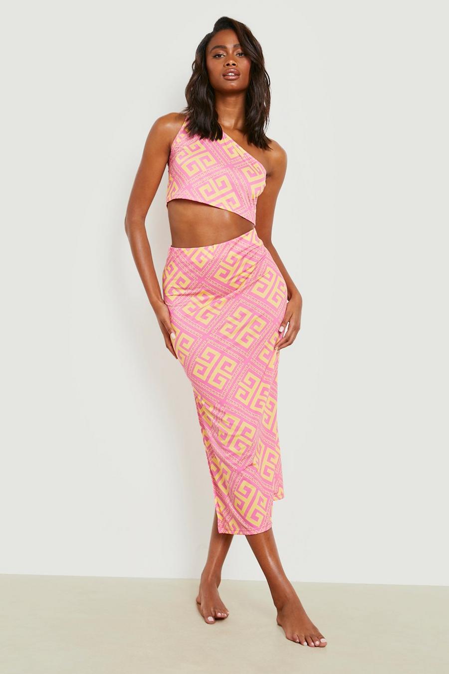 Pink Geo Print Top & Skirt Beach Two-Piece image number 1