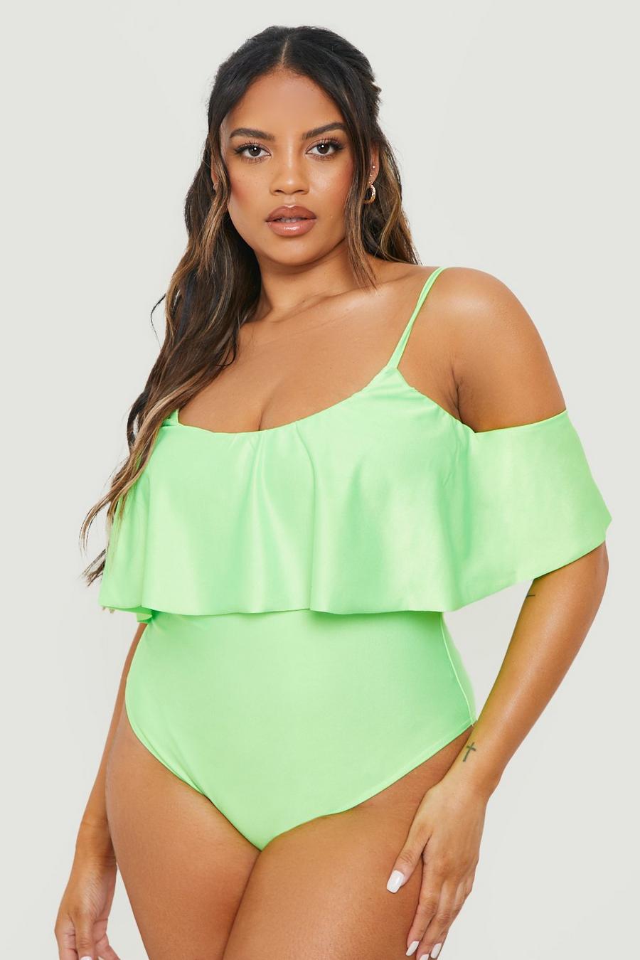 Green Plus Bardot Frill Swimsuit image number 1