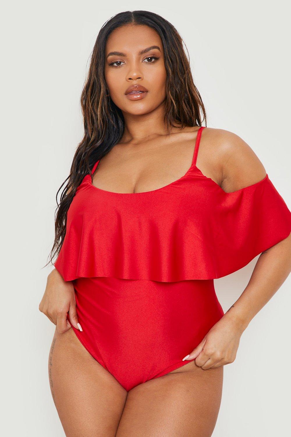 Grande taille Maillot de bain volant col bateau