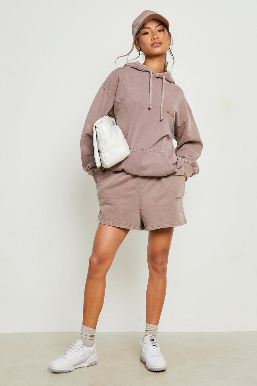 Chocolate brown Overdyed Hoodie Short Tracksuit 