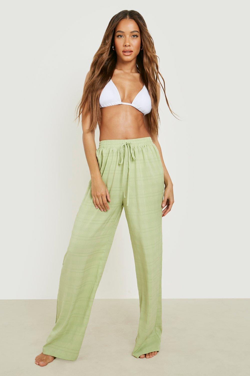 Crinkle Shirred Wide Leg Beach Pants