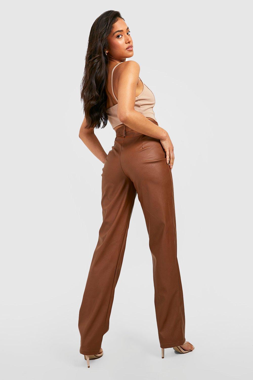 Petite Wide Leg Leather Look Trousers