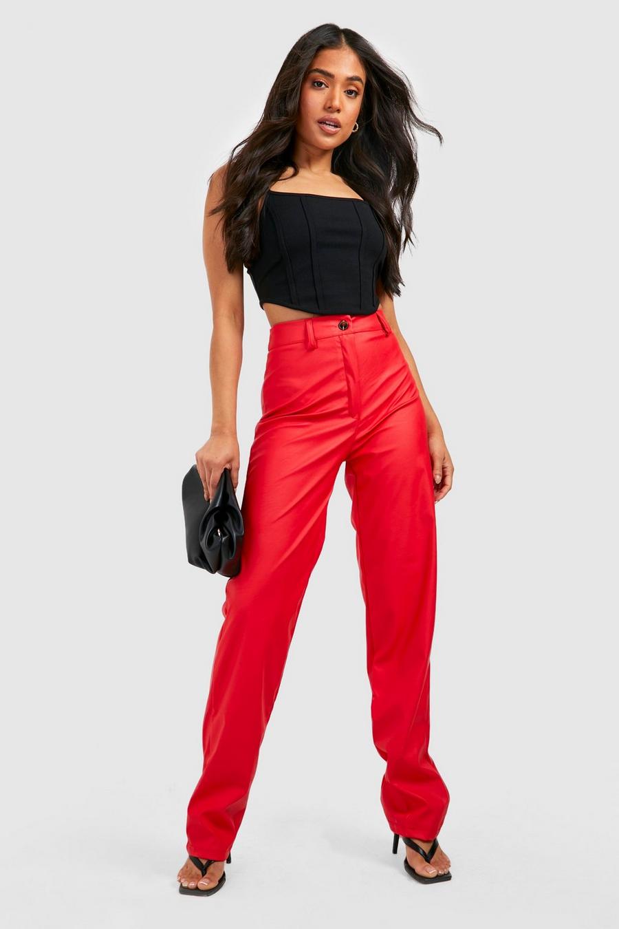 Red Petite Wide Leg Faux Leather Pants image number 1