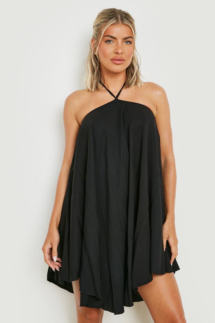 Black Cotton Poplin Halterneck Beach Dress image number 1