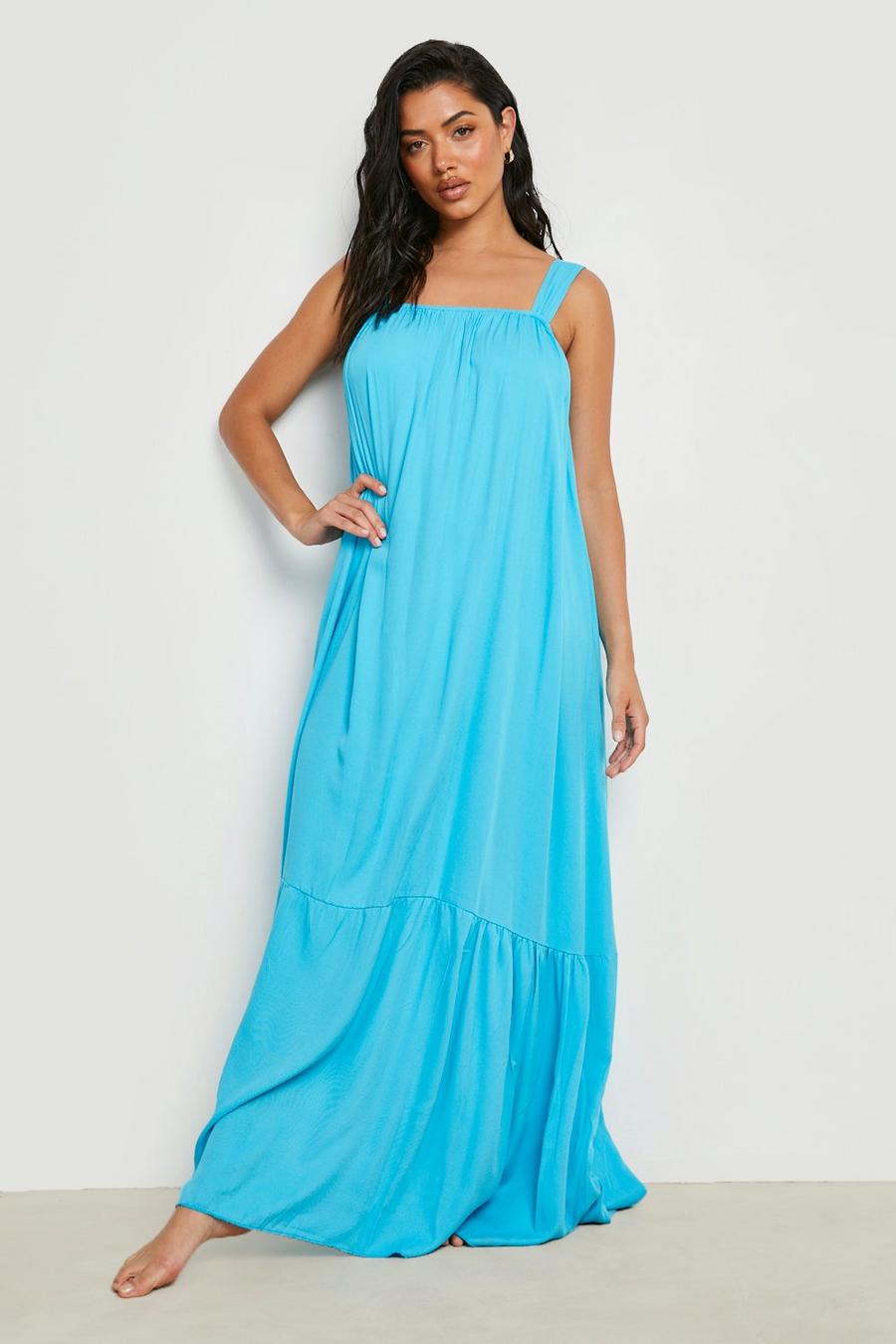 Maxi-Strandkleid aus Baumwolle mit geradem Ausschnitt, Light blue image number 1