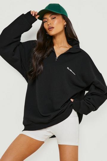 Dsgn Studio Text Print Half Zip Oversized Sweater black