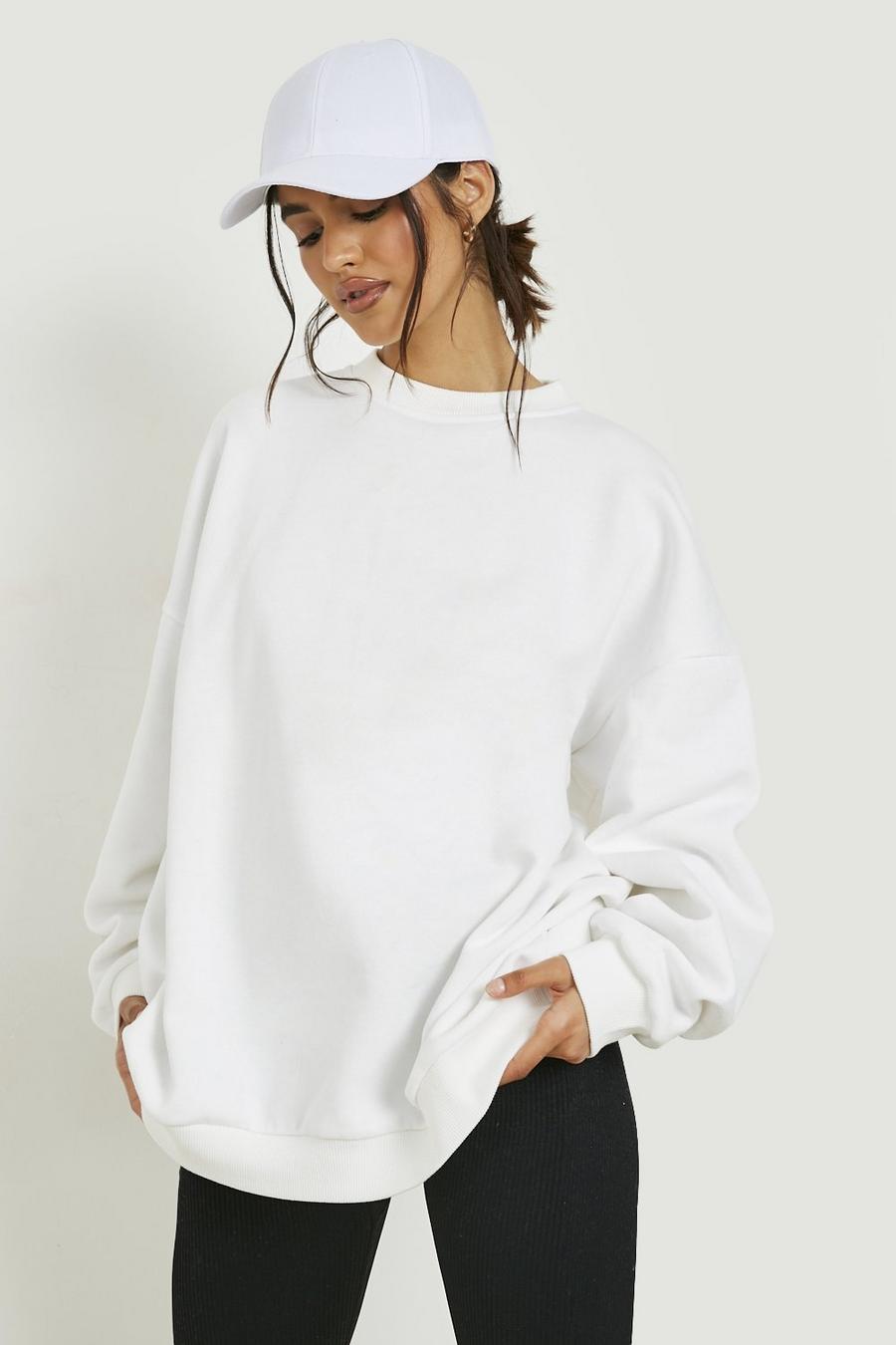 Ecru white Woven Label Detail Oversized Sweater 