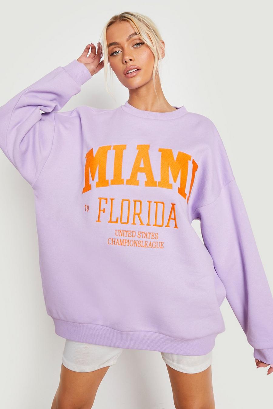Lilac morado Miami Florida Embroidered Oversized Sweater
