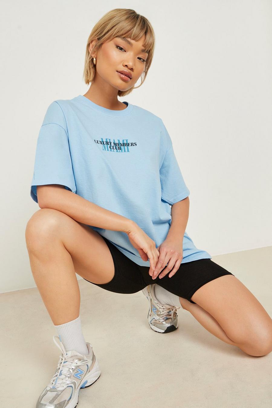 Light blue Members Club Printed Oversized T Shirt  image number 1