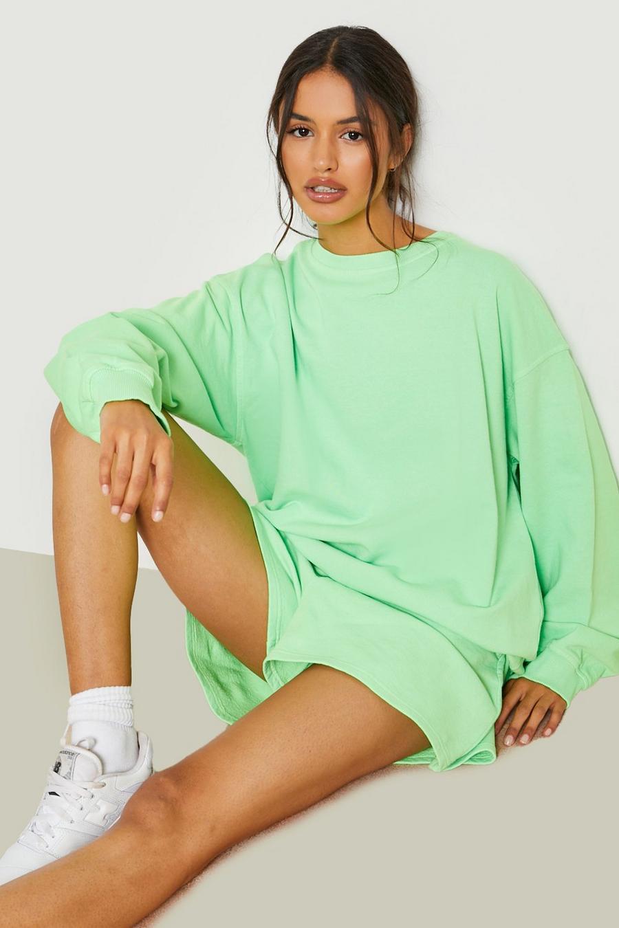 Green Neon Overdyed Sweater Short Tracksuit