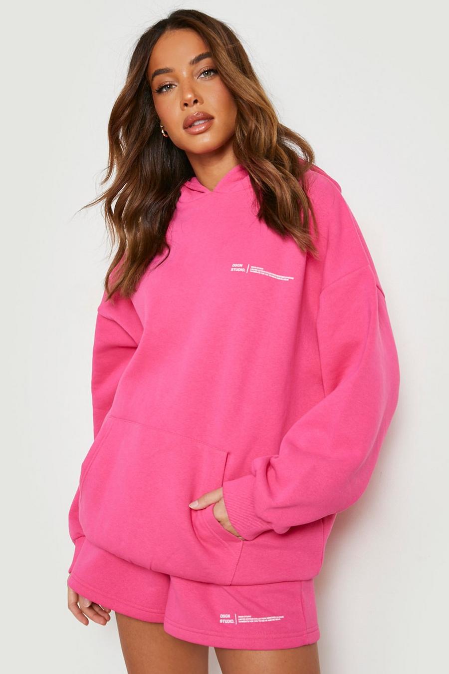 Hot pink Text Print Hooded Short Tracksuit  image number 1
