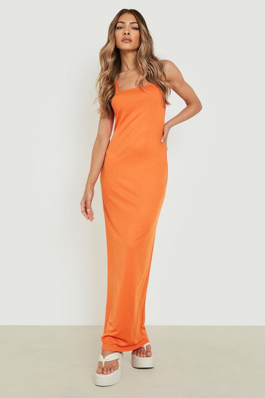 Orange Strappy Square Neck Maxi Dress