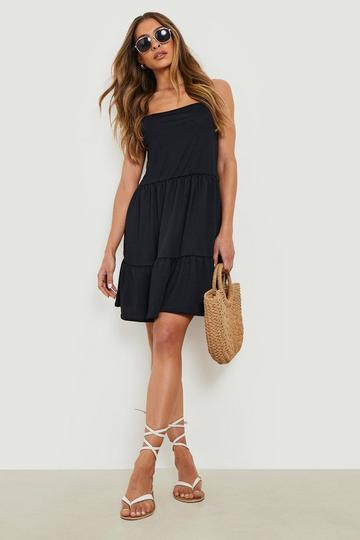 Strappy Square Neck Smock Dress black