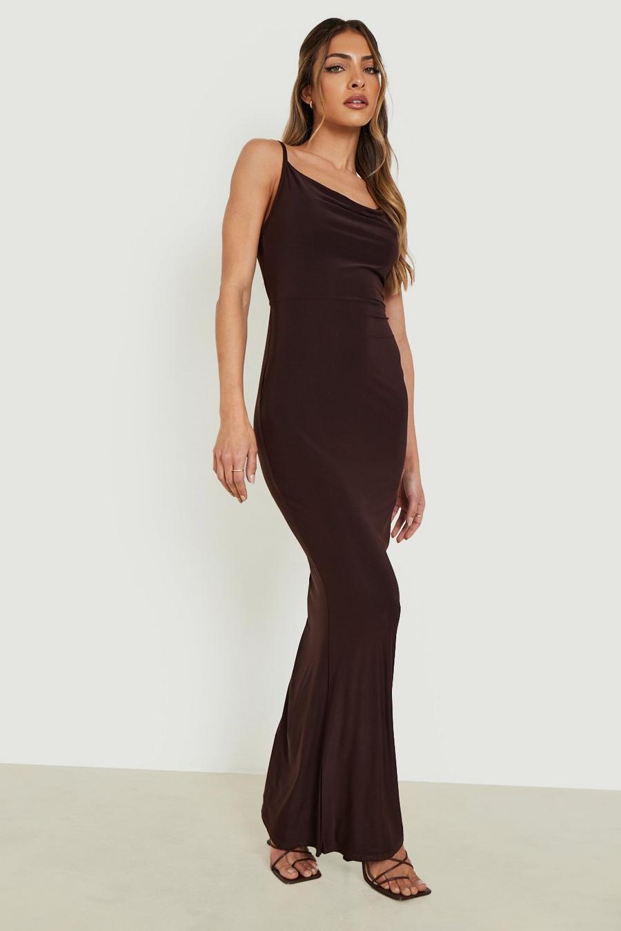 Chocolate Slinky Strappy Maxi Dress image number 1