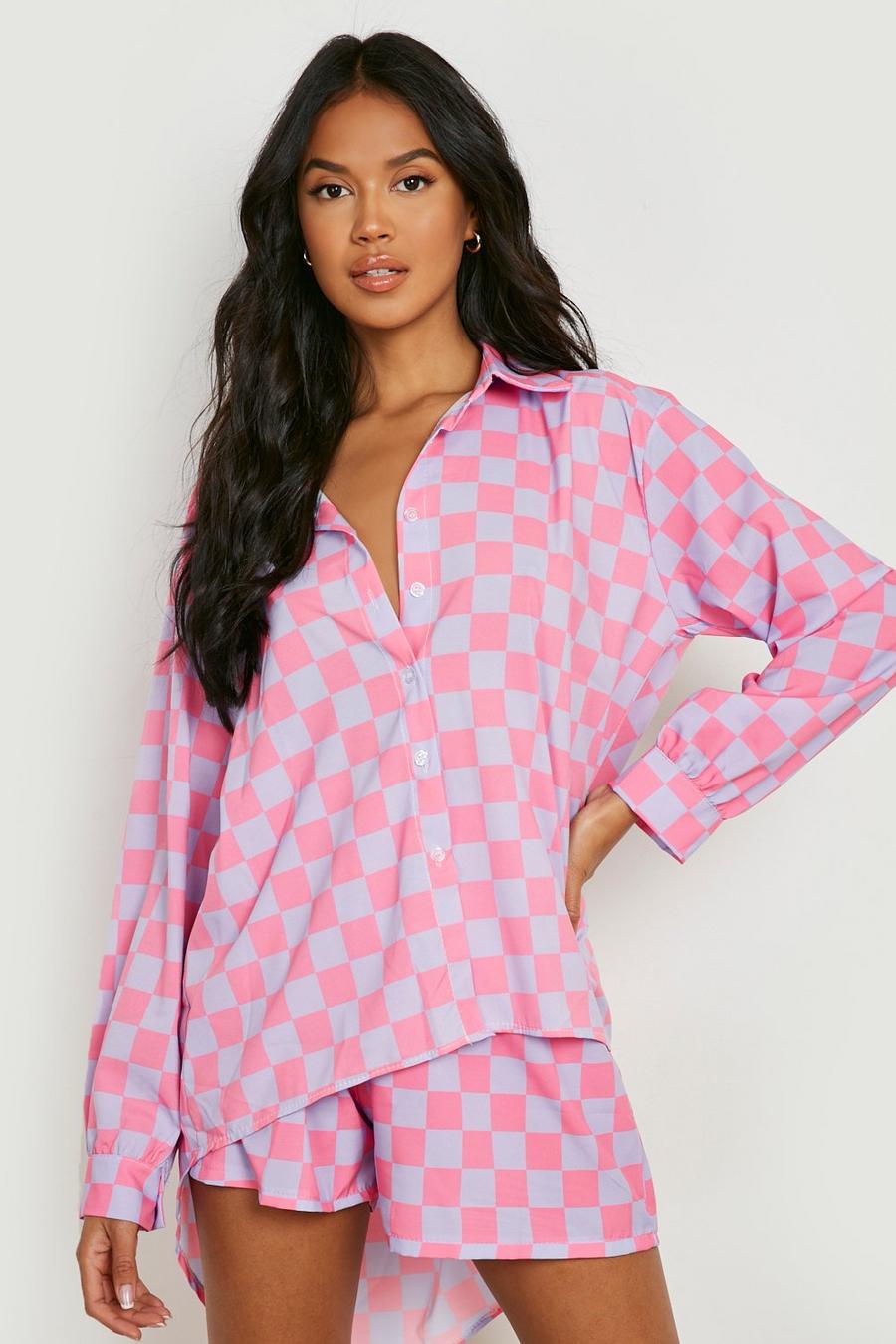 Pink Relaxed Fit Gingham Shirt & Shorts Set  image number 1