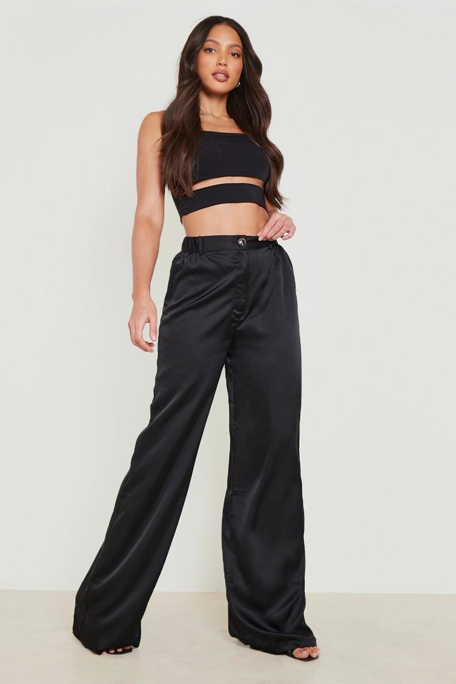 Black Tall Satin Wide Leg Trousers image number 1