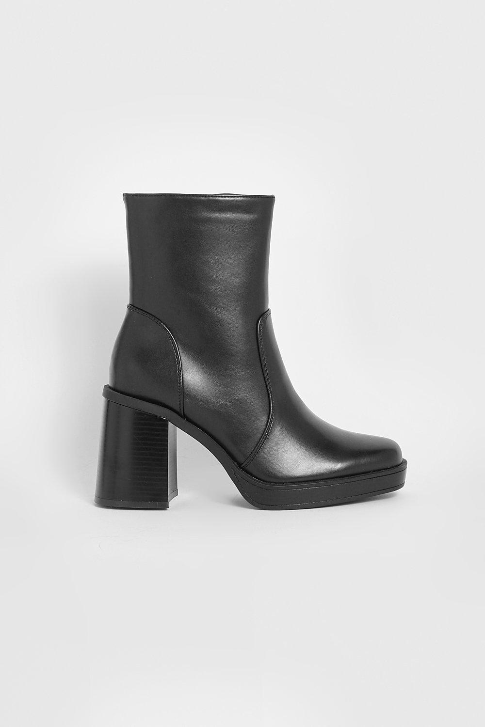 Boohoo Women s Block Heel Platform Ankle Boot Black