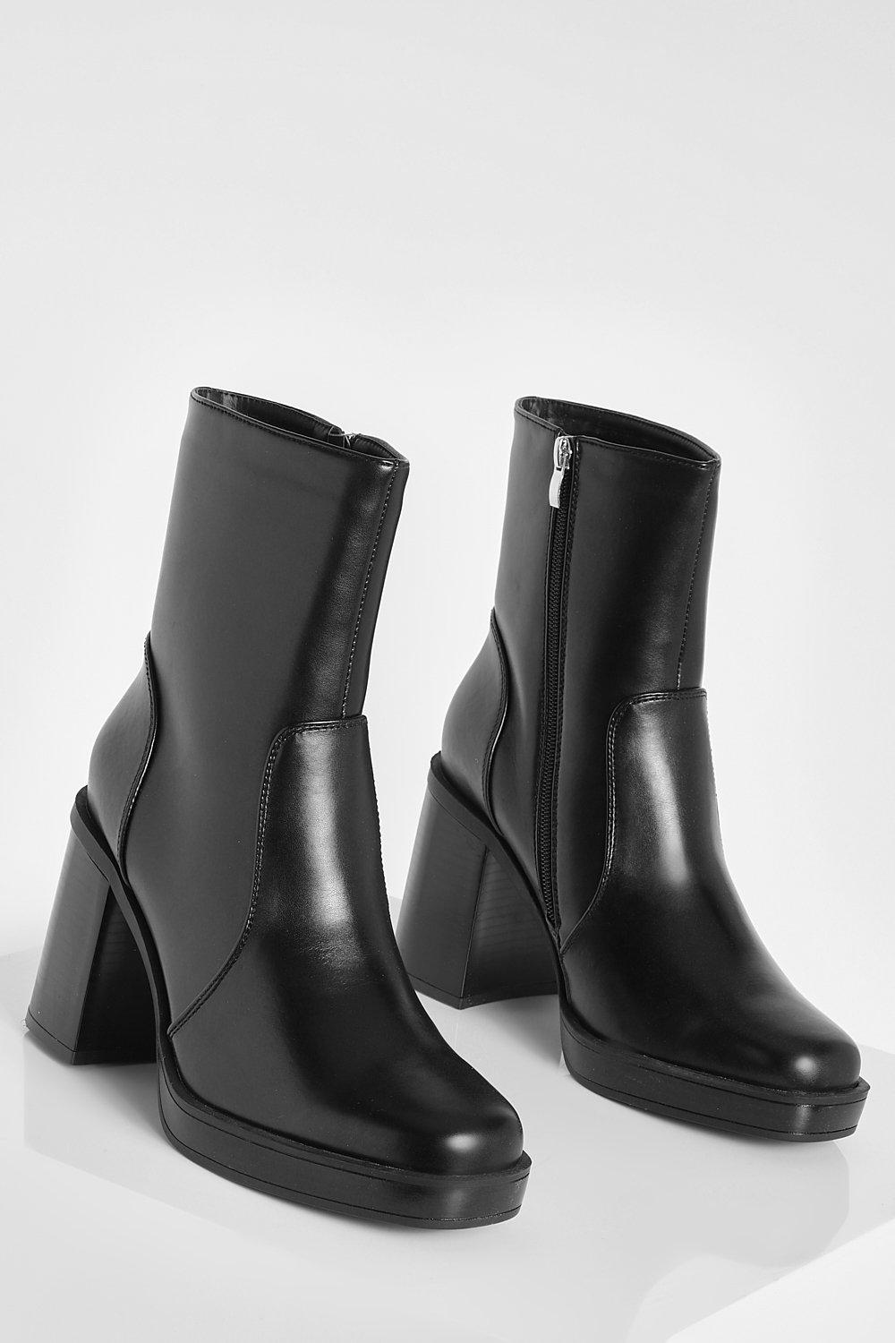 Block heel clearance platform ankle boots