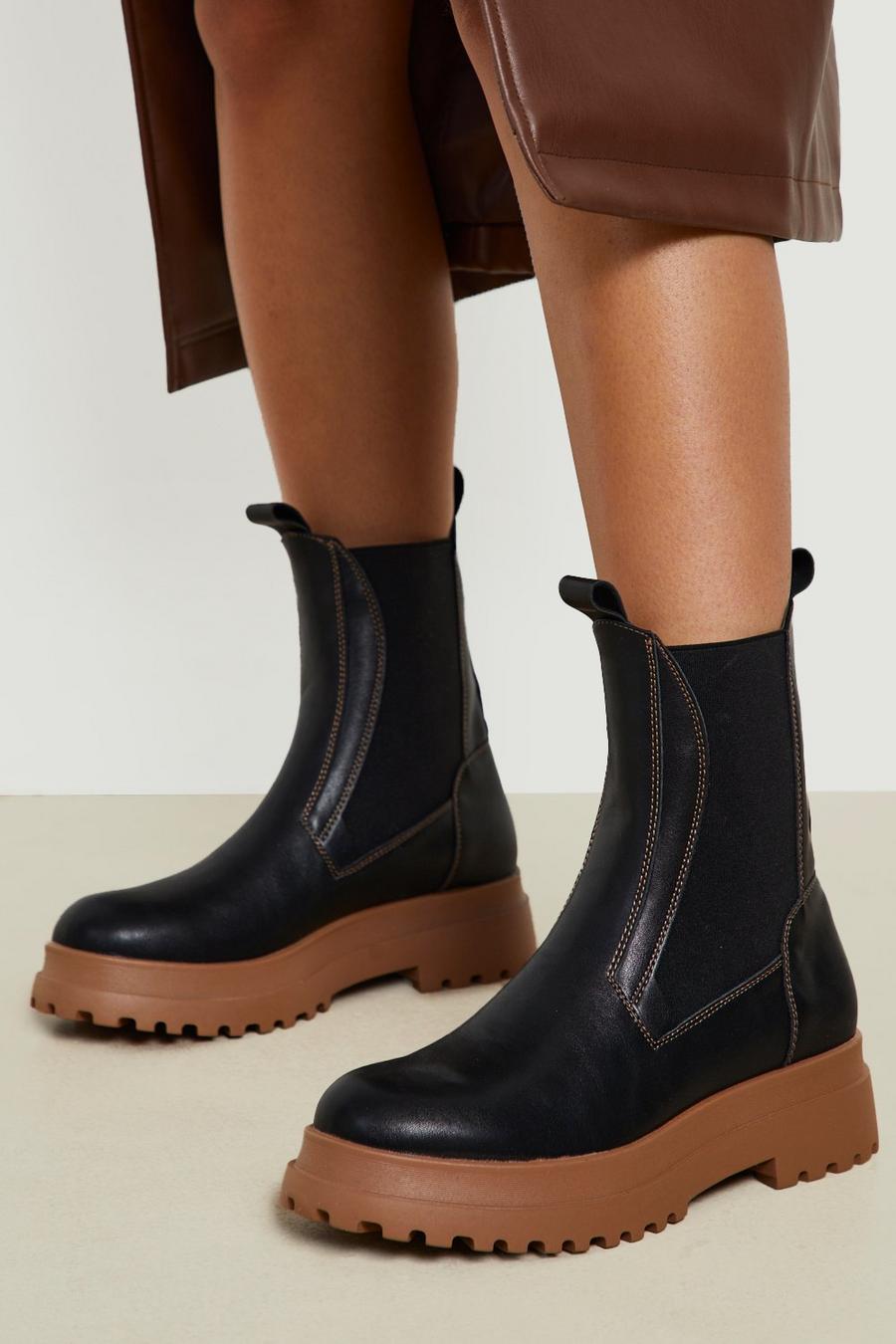 Black Tan Contrast Sole Chunky Chelsea Boot
