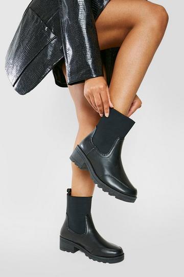 Elastic Panel Block Heel Chelsea Boots