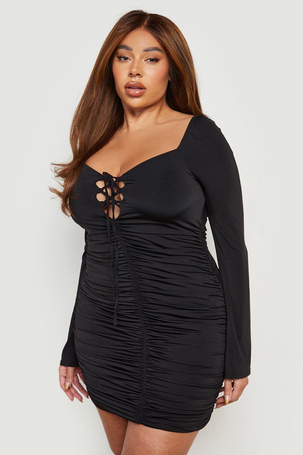 Black ruched best sale dress plus size