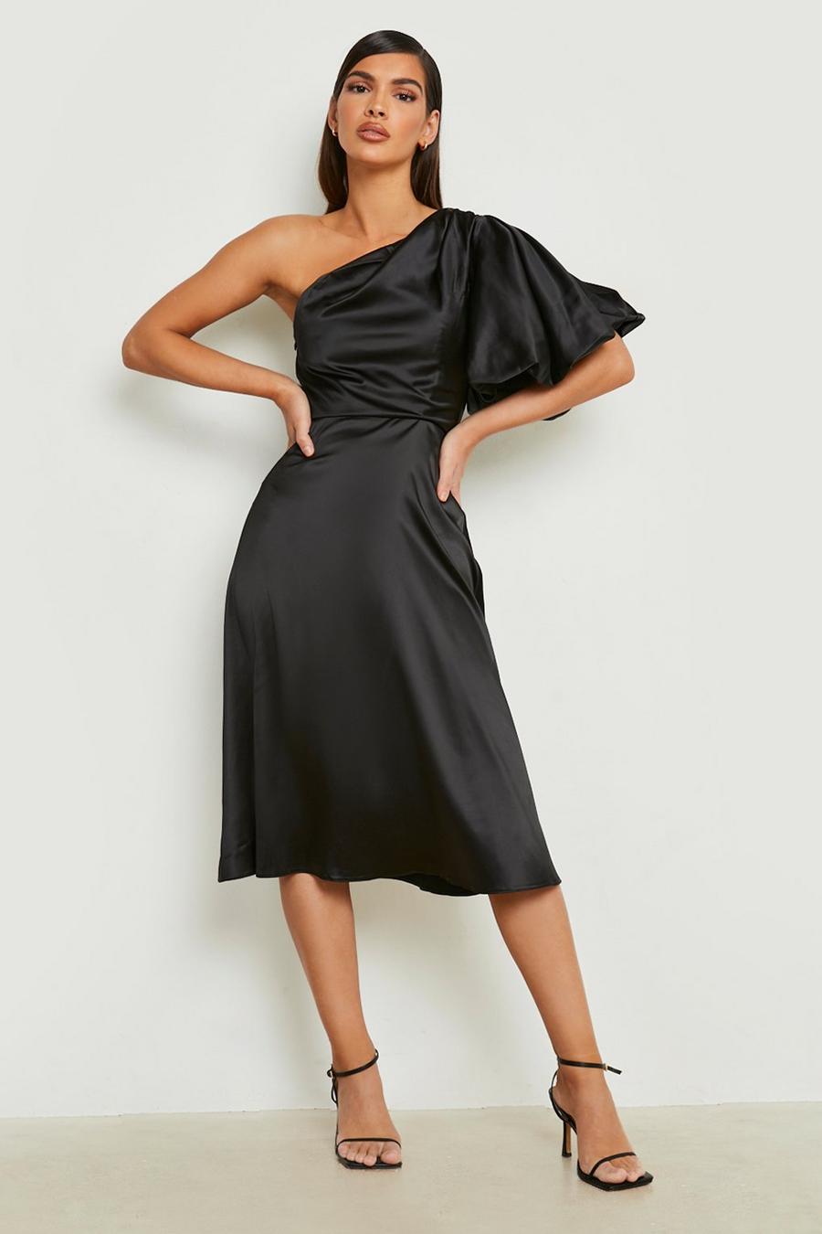 Black One shoulder-klänning med puffärm