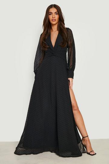 Black Dobby Twist Front Maxi Dress