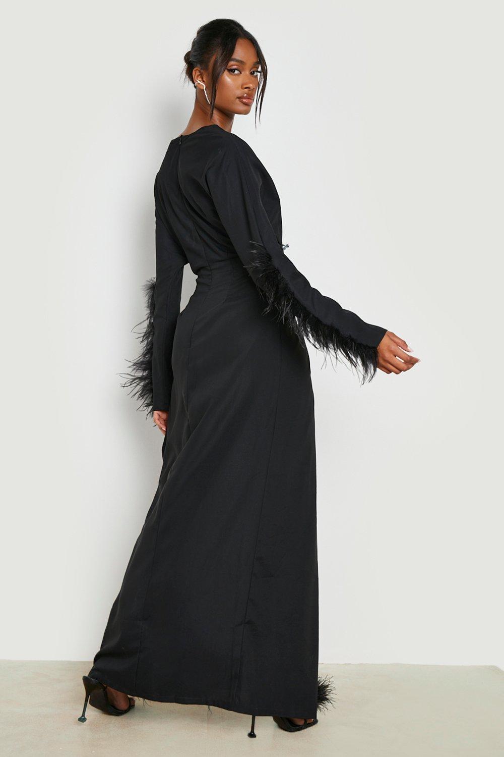 Black feather cheap hem dress