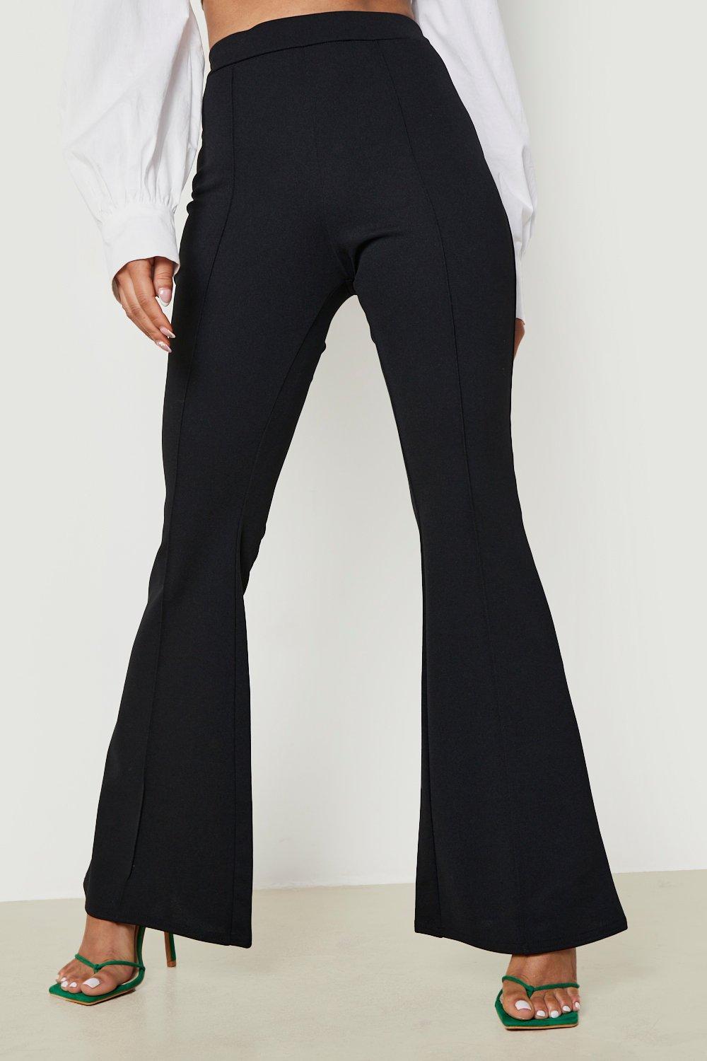 Petite Black Cotton Fold Detail Flared Trousers