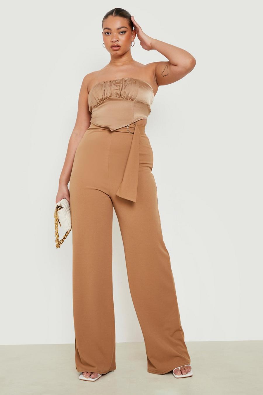 Camel Plus O-Ring Belted Straight Leg Crepe Pants image number 1