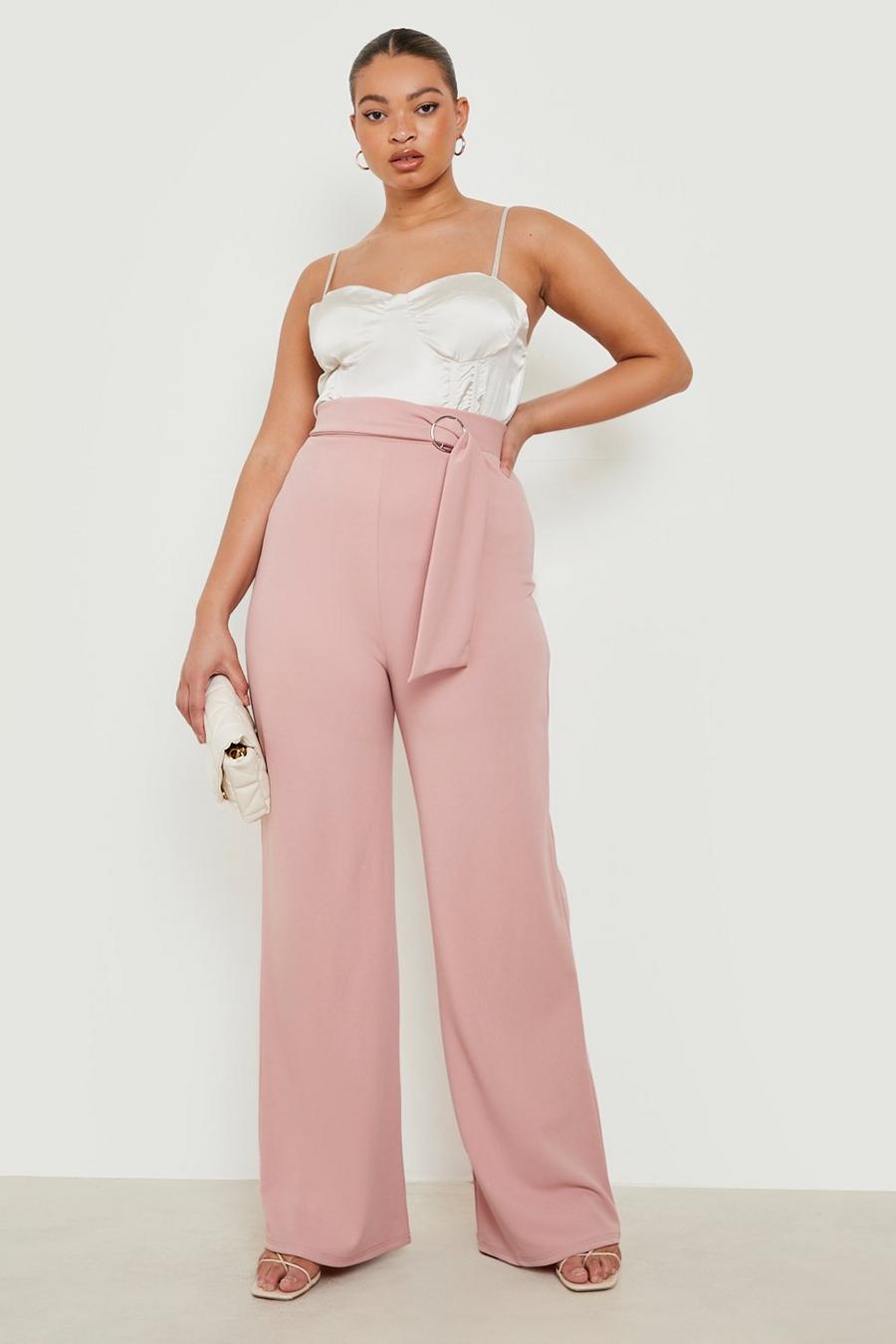 Pink Plus O-Ring Belted Straight Leg Crepe Pants image number 1