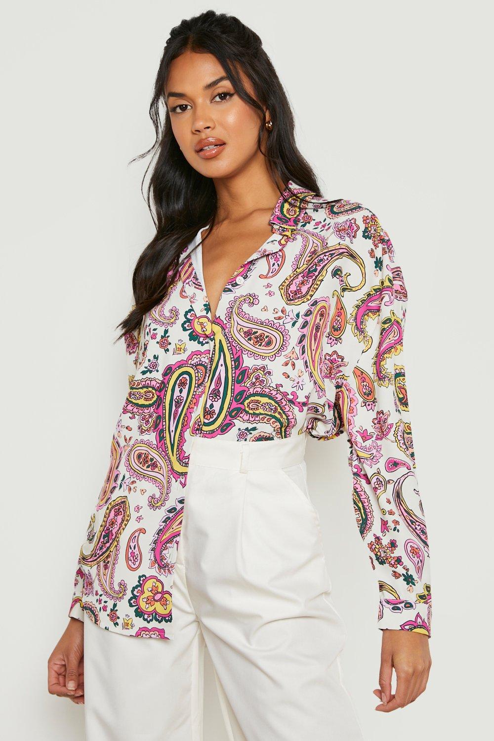 Paisley Print Overszied Satin Shirt