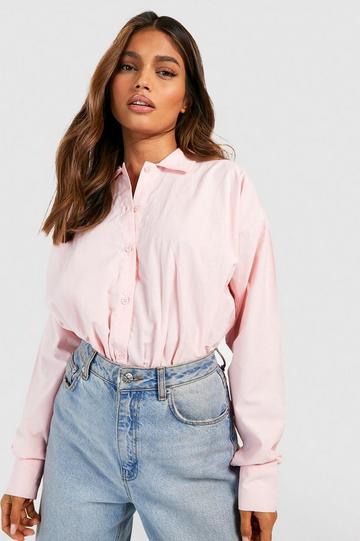 Cotton Poplin Overszied Shirt Bodysuit pink