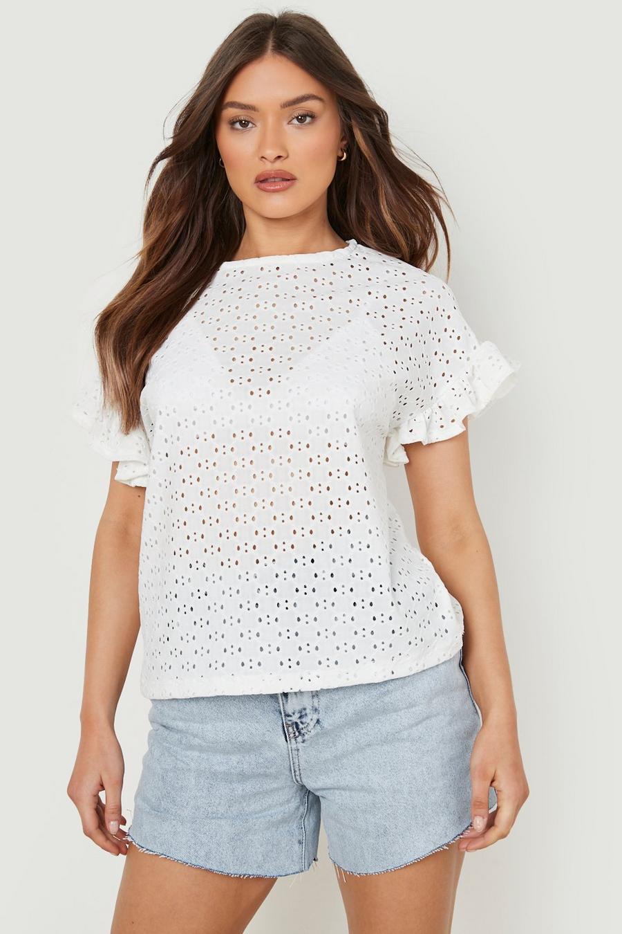 White bianco Jersey Broderie Anglais Tshirt