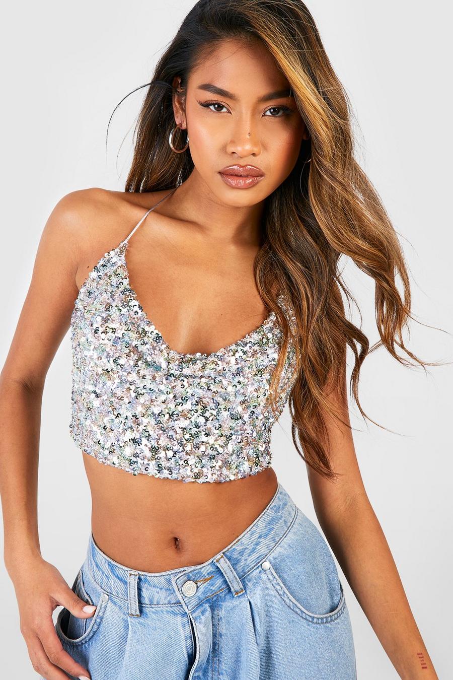Sparkly Sequin Top For Women Party Strappy Tank Top