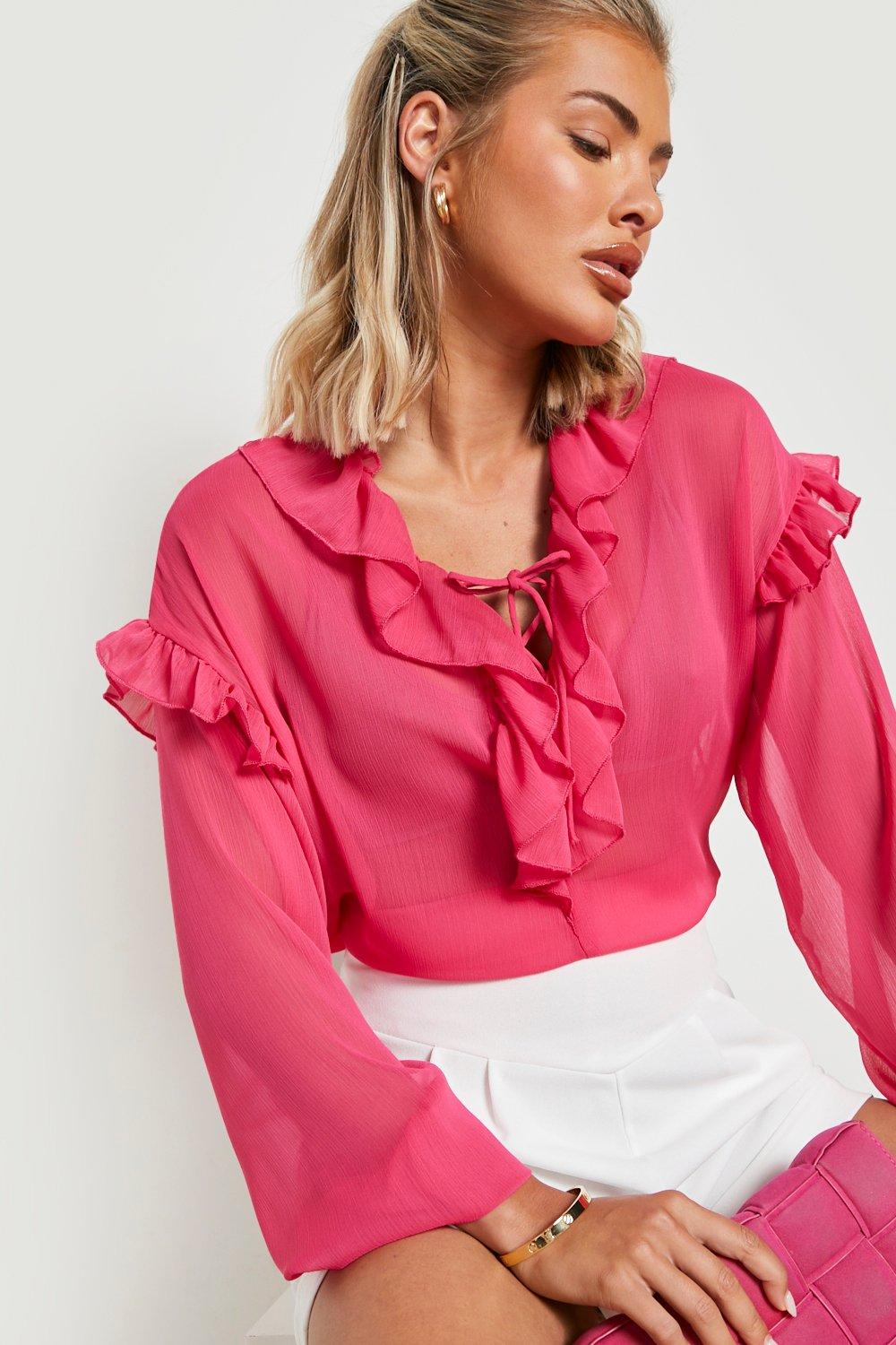 Lace Up Ruffle Detail Blouse boohoo NO