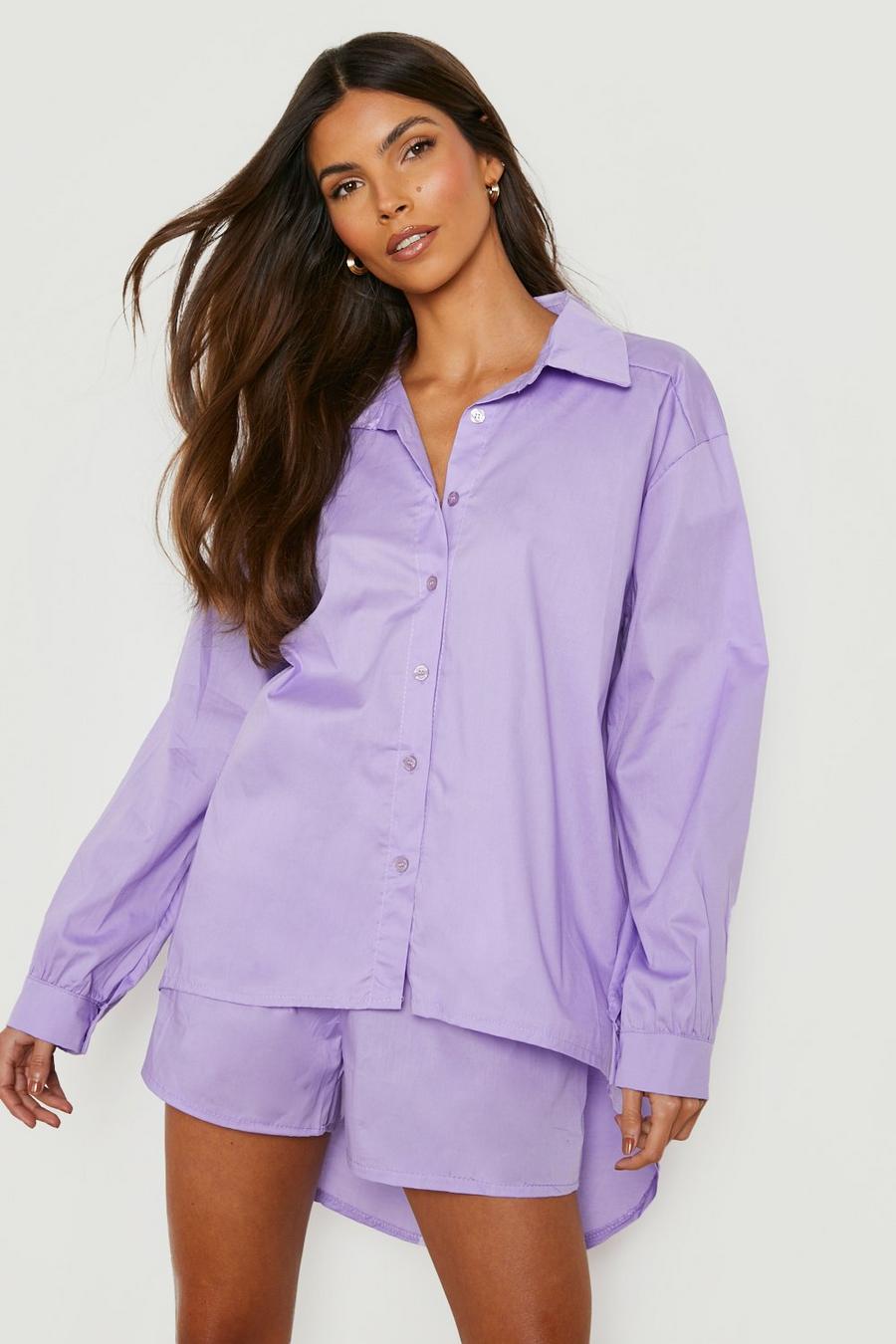 Purple Cotton Poplin Oversized Shirt image number 1