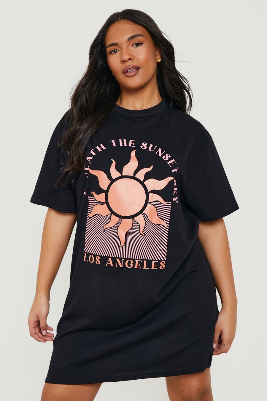 Plus T-Shirt-Kleid mit Sunset Print, Black schwarz