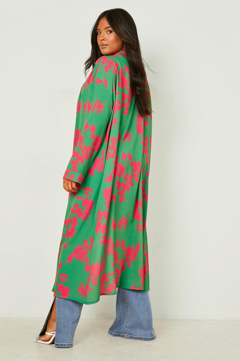 Women s Plus Floral Long Sleeve Kimono Boohoo UK