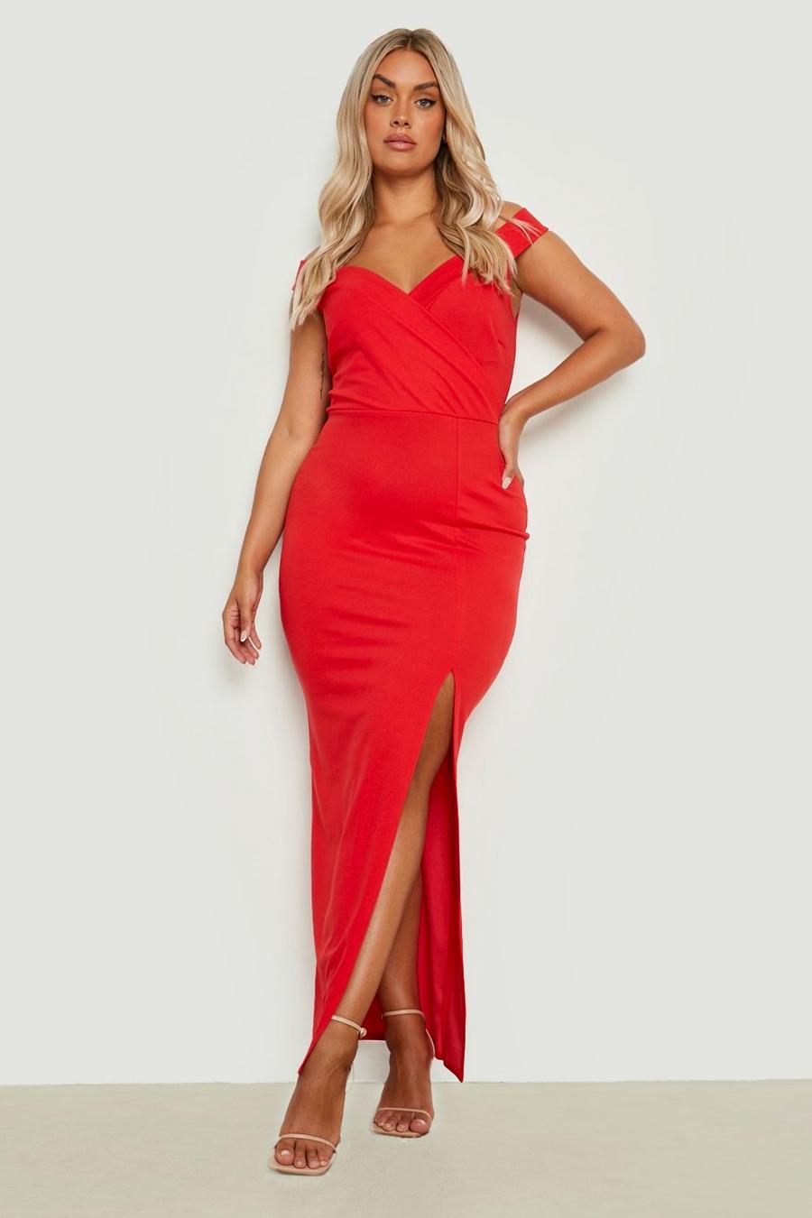 Red Plus Wrap Off The Shoulder Maxi Dress image number 1