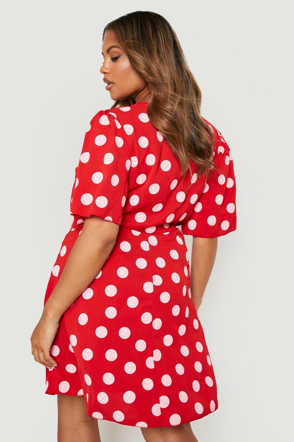 Boohoo red 2024 spotty dress