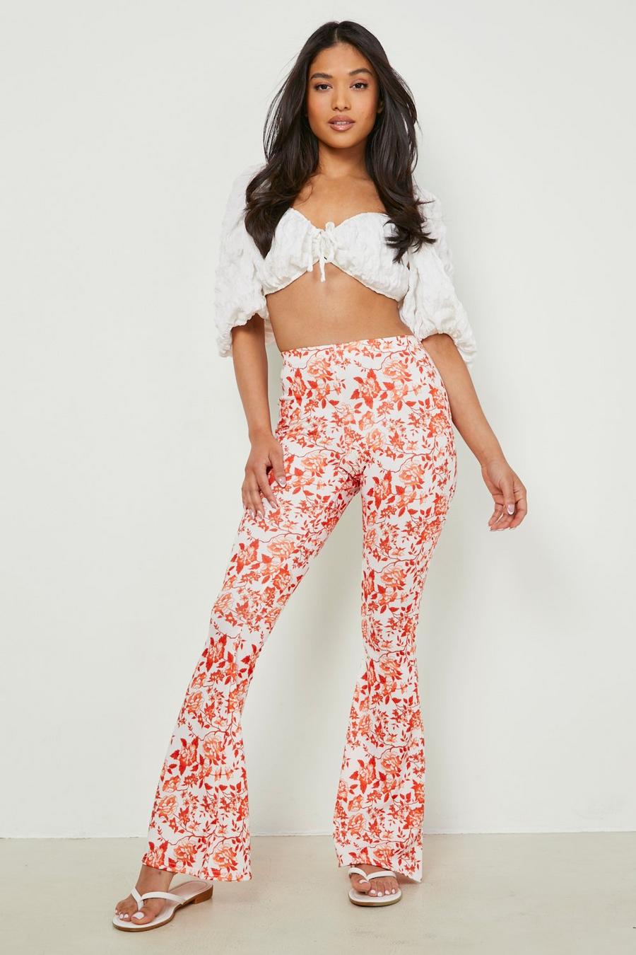 Yellow Petite High Waist Ditsy Floral Flare Pants image number 1