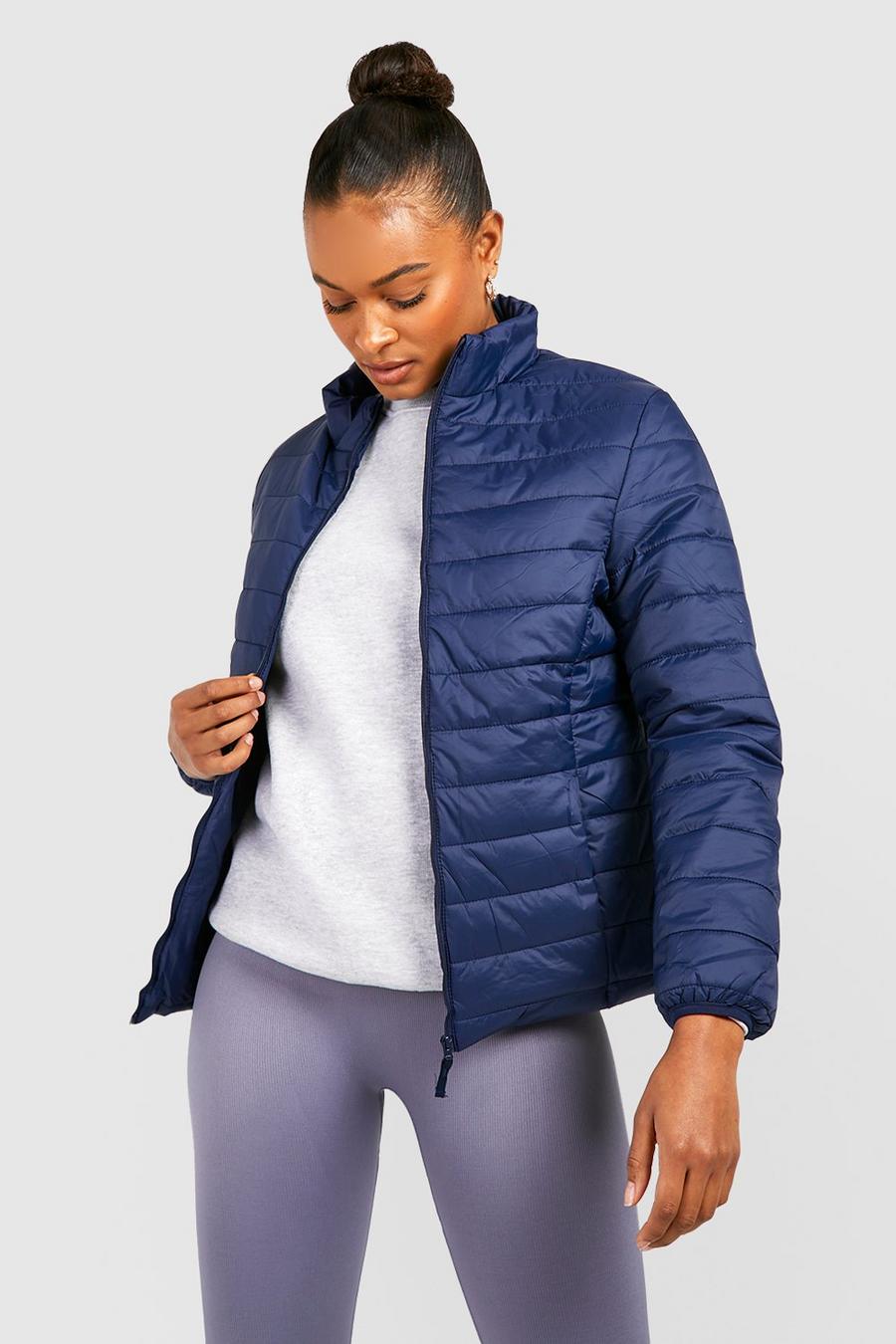 Navy Tall Funnel Neck Puffer Jacket image number 1