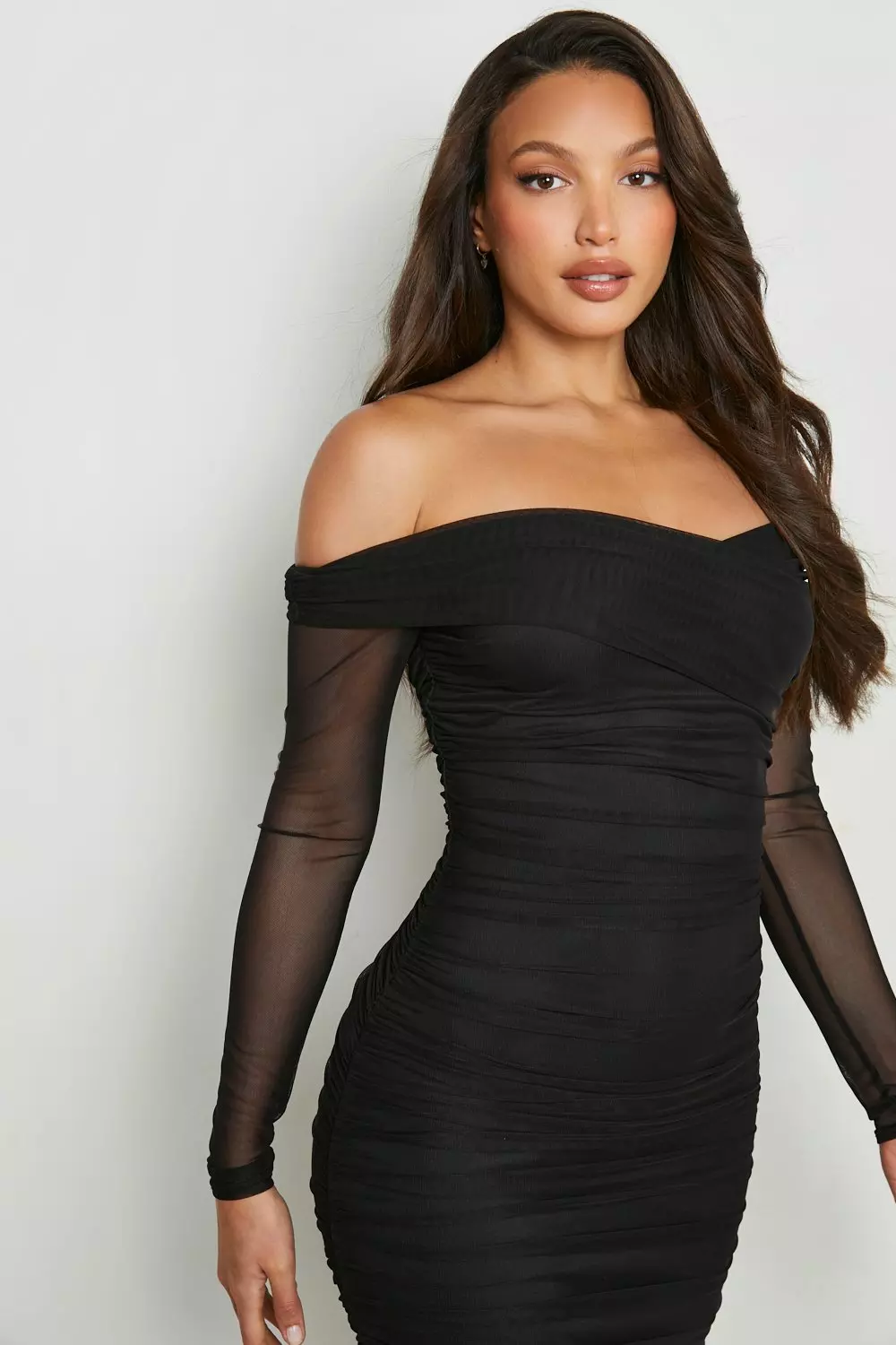 Black long sleeve off the shoulder bodycon dress online