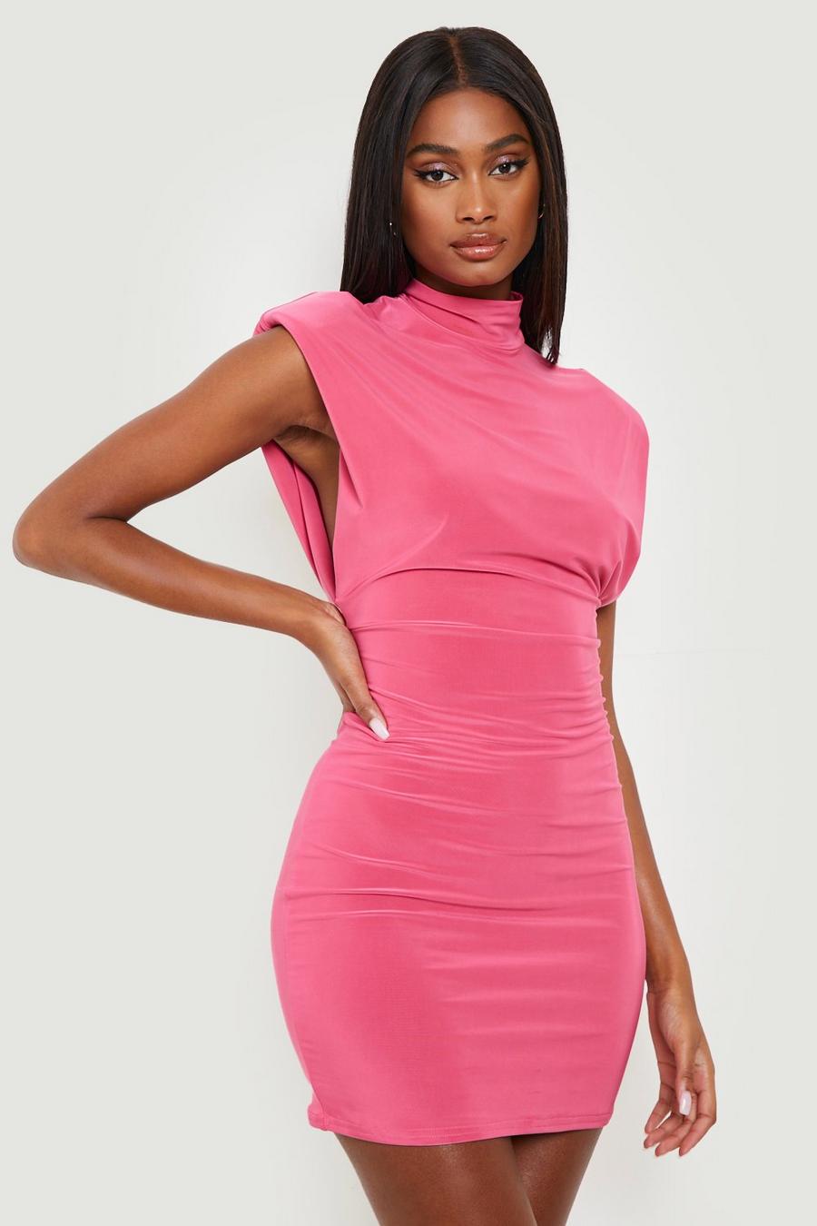 Pink Double Slinky Sleeveless Shoulder Pad Dress image number 1